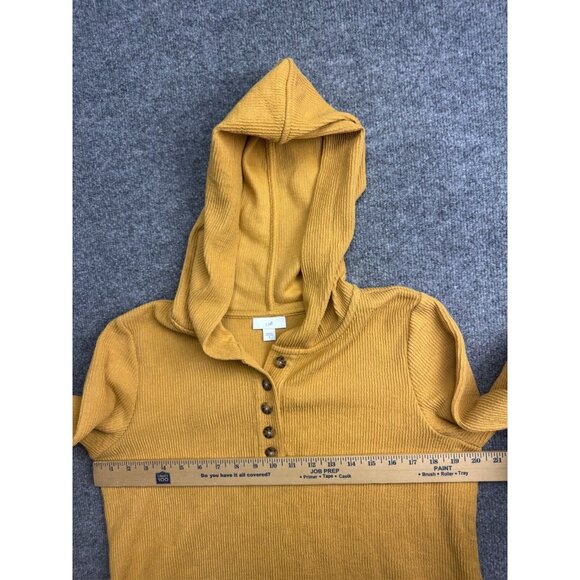 J Jill Sweater Women's Small Yellow Hooded Pullover 1/4 Button Cotton Blend - Picture 3 of 7